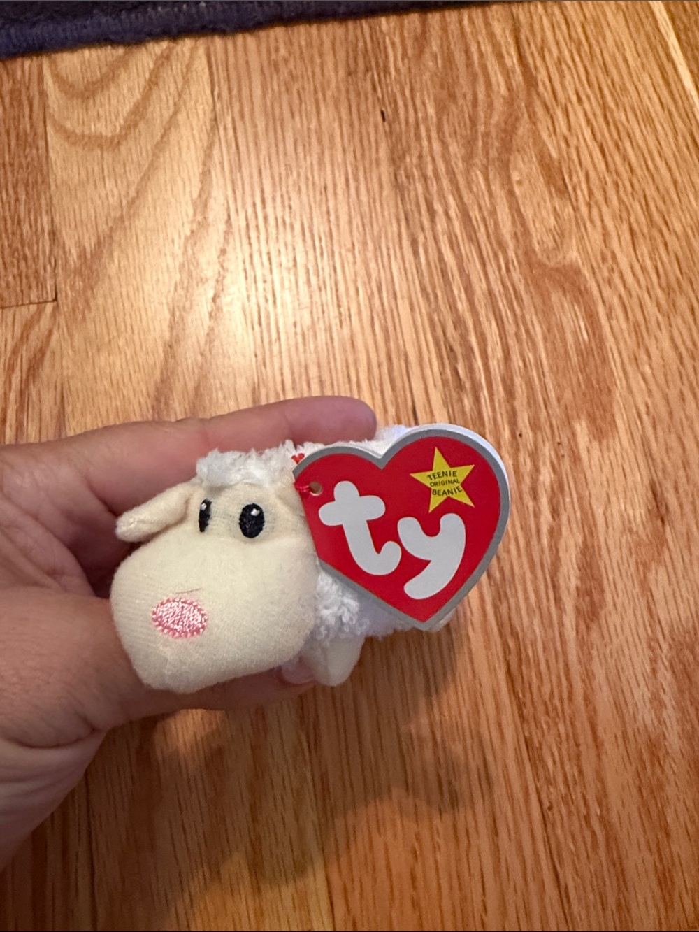 Ty White Plush Sheep Beanie with Red Heart Tag